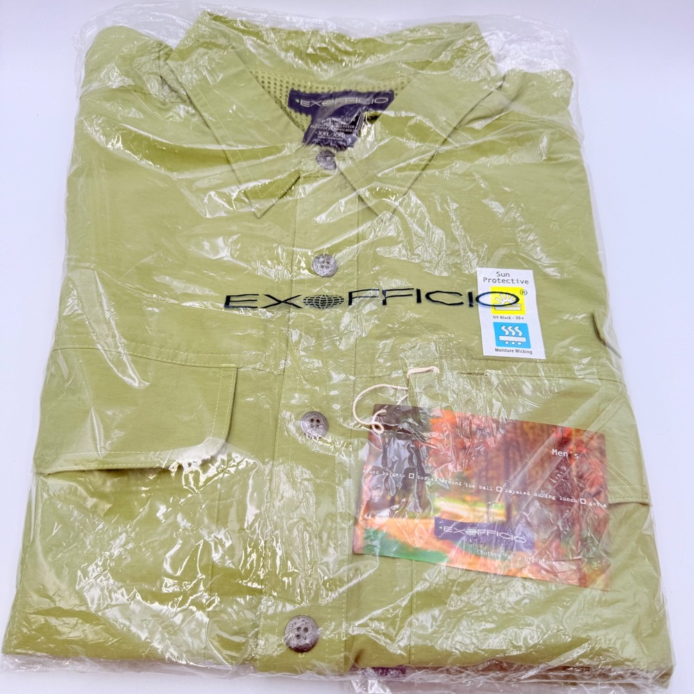 ExOfficio The Camper Men XXL Aloe Green Short Sleeve UV Protection Fishing Shirt